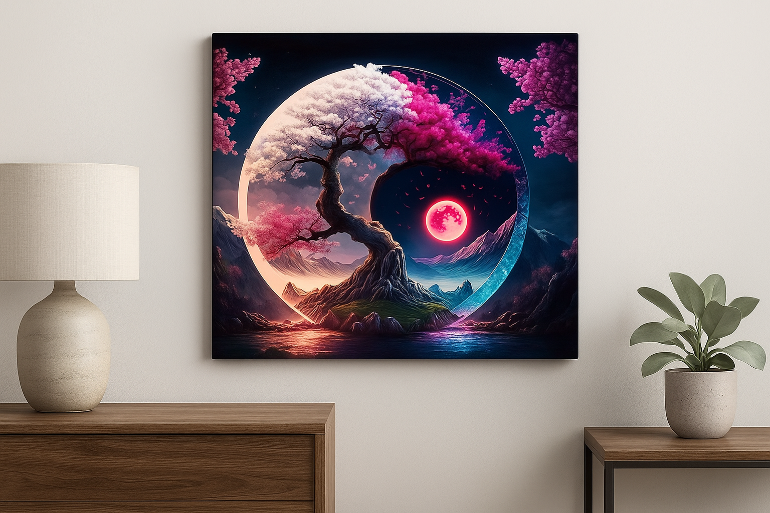 Deimantinė mozaika "Yin ir Yang: Amžinasis sakurų medis"