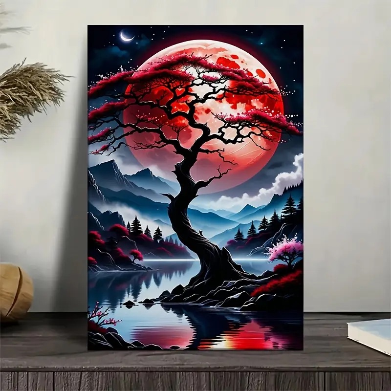 Deimantinė mozaika „Mėnulio šviesoje: sakura prie kalnų“