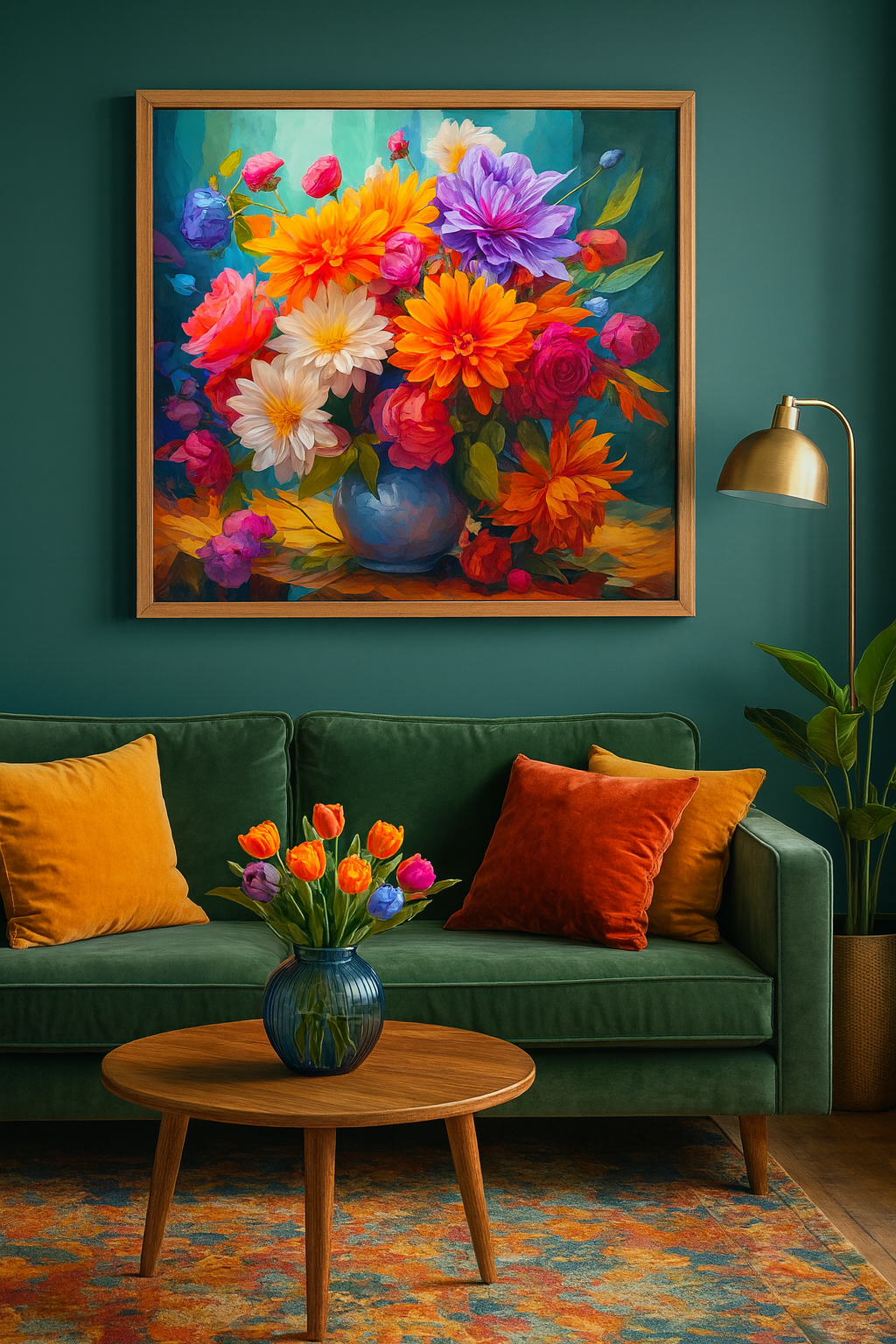 Tapyba pagal skaičius „Ryškus gėlių puokštės grožis“