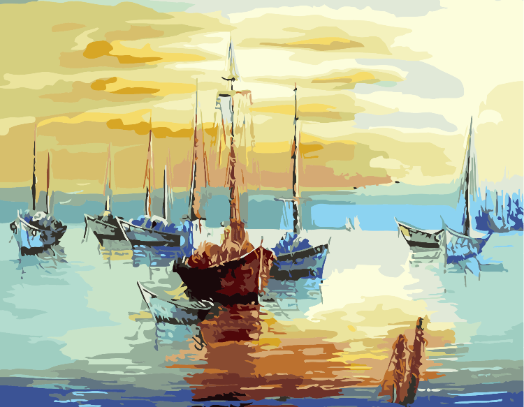 Tapyba pagal skaičius "Auksinis saulėlydis uoste" 