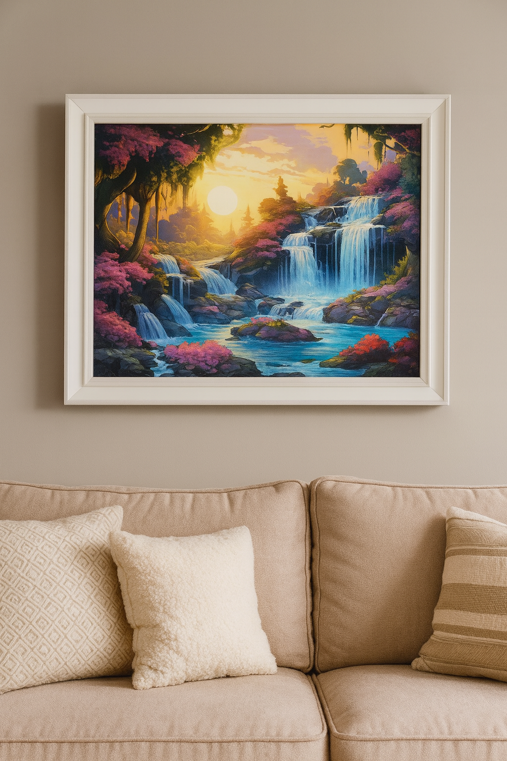 Tapyba pagal skaičius „Saulėlydis prie krioklio“