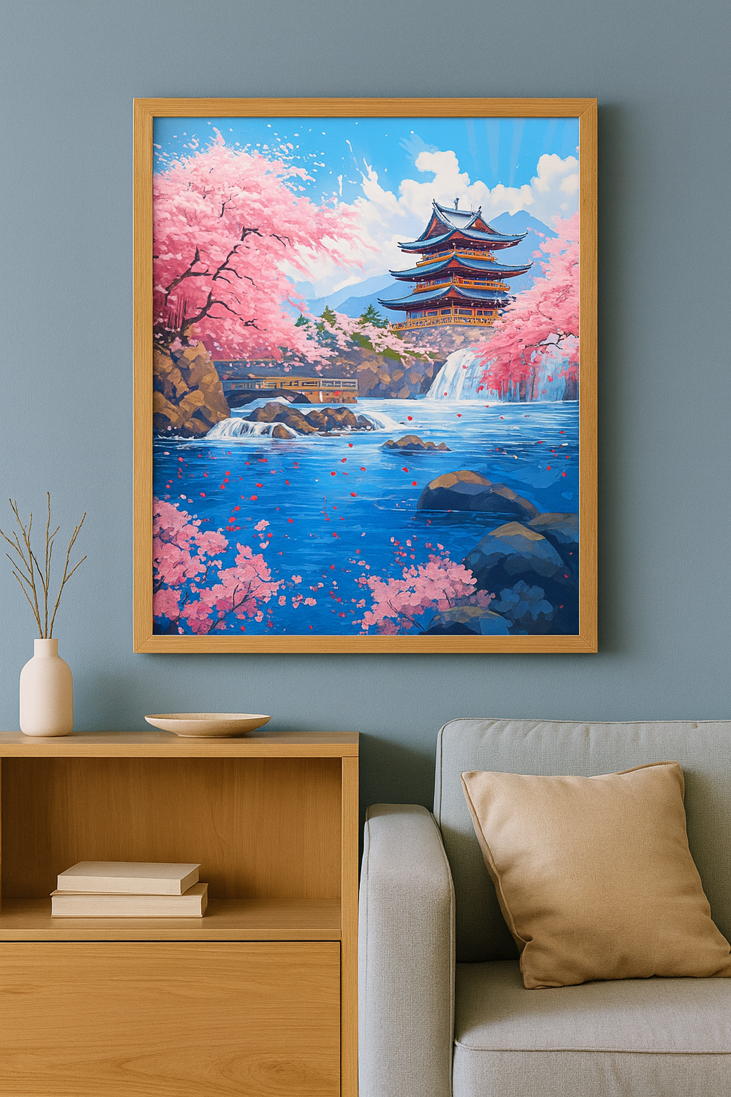 Tapyba pagal skaičius „Japoniškas sodas su sakurų žydėjimu“