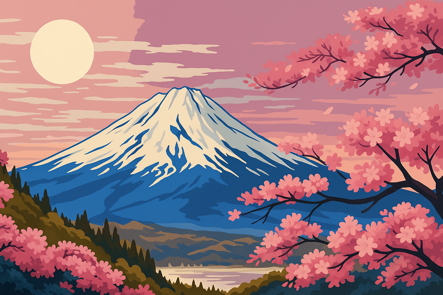 Tapyba pagal skaičius "Fudzijama saulėlydžio danguje" 