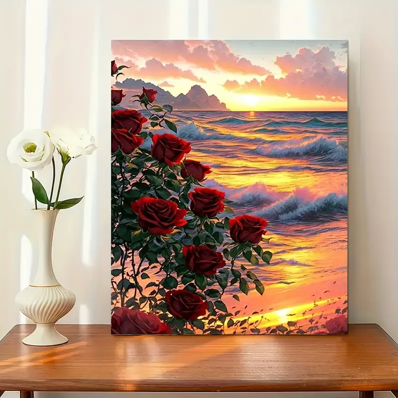 Tapyba pagal skaičius "Rožės prie jūros saulėlydžio"