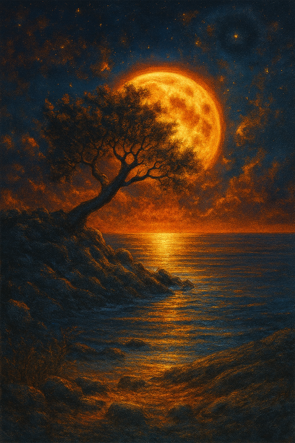 Tapyba pagal skaičius „Mėnulio šviesa virš jūros“