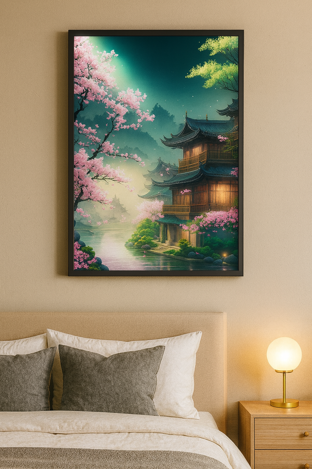 Tapyba pagal skaičius „Japoniškas sodas prie upės“