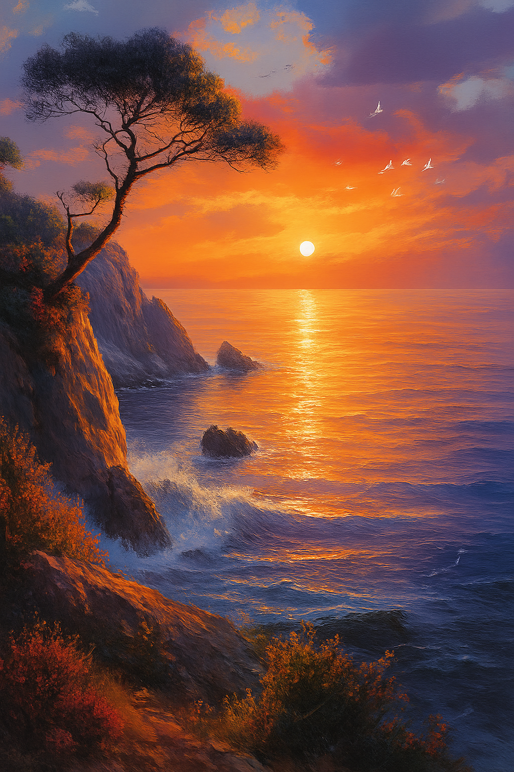 Tapyba pagal skaičius "Saulėlydis prie jūros" 