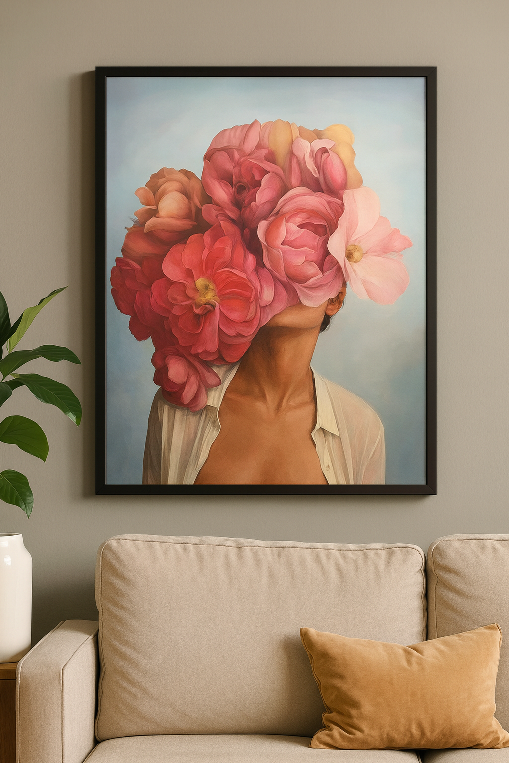 Tapyba pagal skaičius „Moteris su gėlių kauke“