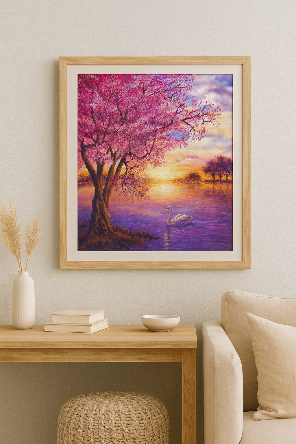 Tapyba pagal skaičius „Romantiškas saulėlydis prie ežero“