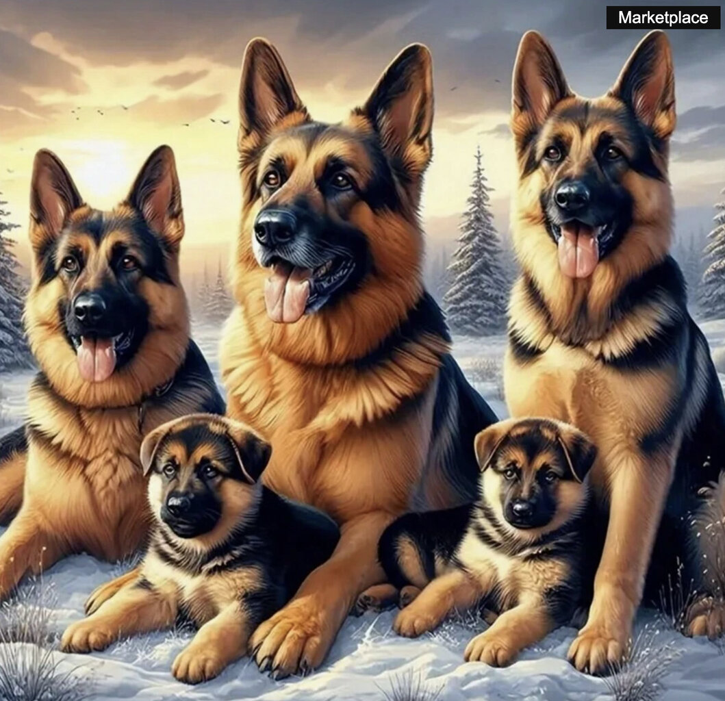 Deimantinė mozaika „Vokiečių aviganių šeima“