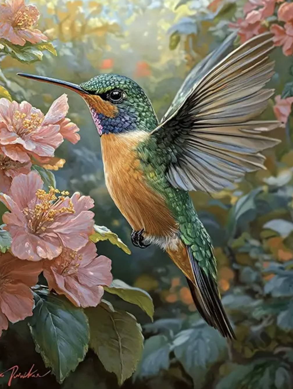 Tapyba pagal skaičius "Kolibris tarp žiedų" 