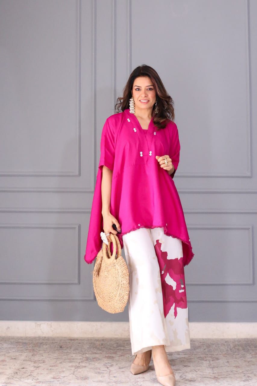 Pink Asymmetrical Tunic Set