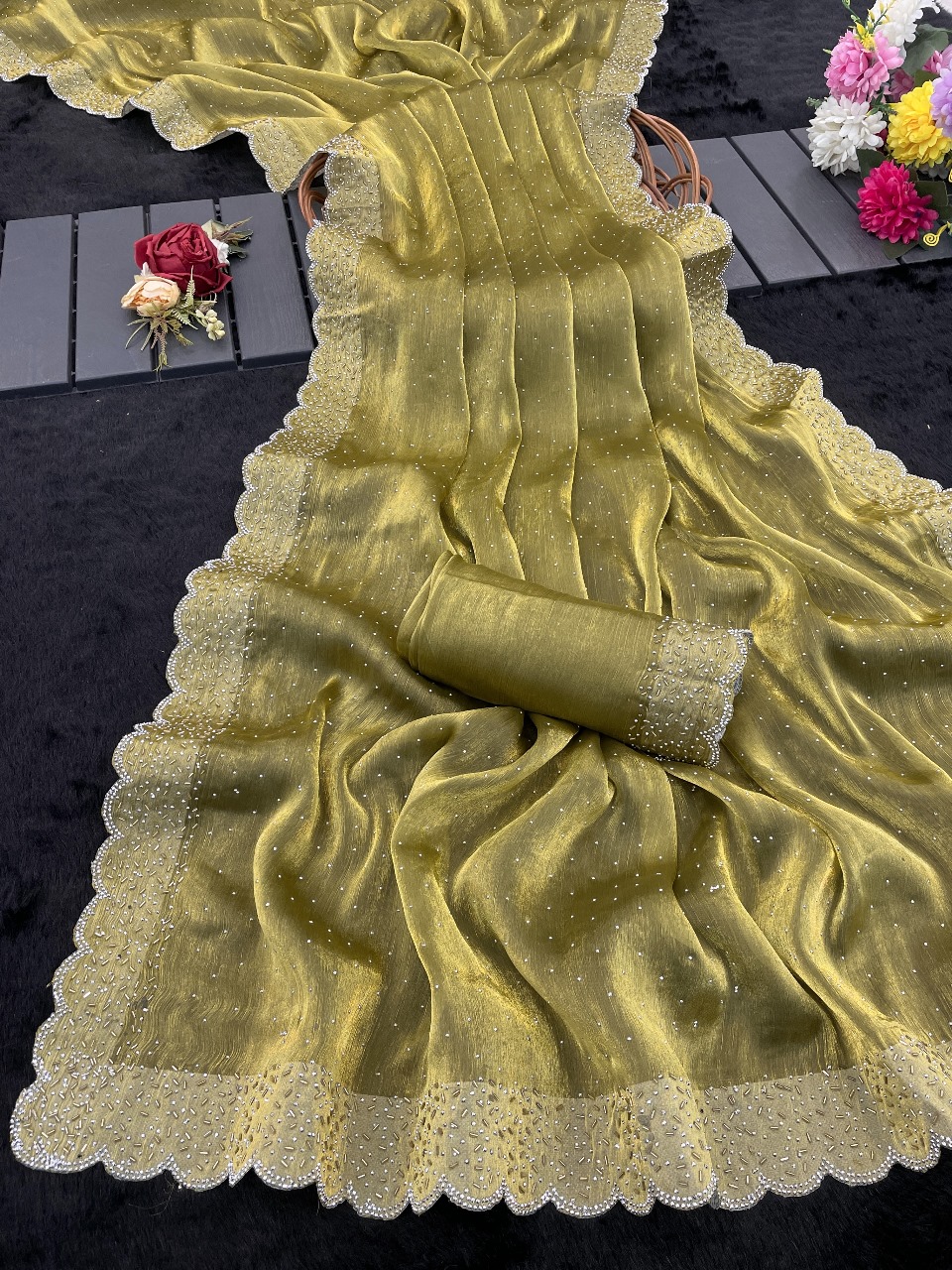 Golden Embroidered Saree