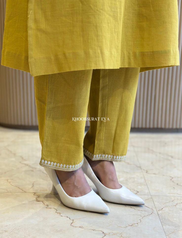 Mustard Yellow Embroidered Kurta Set