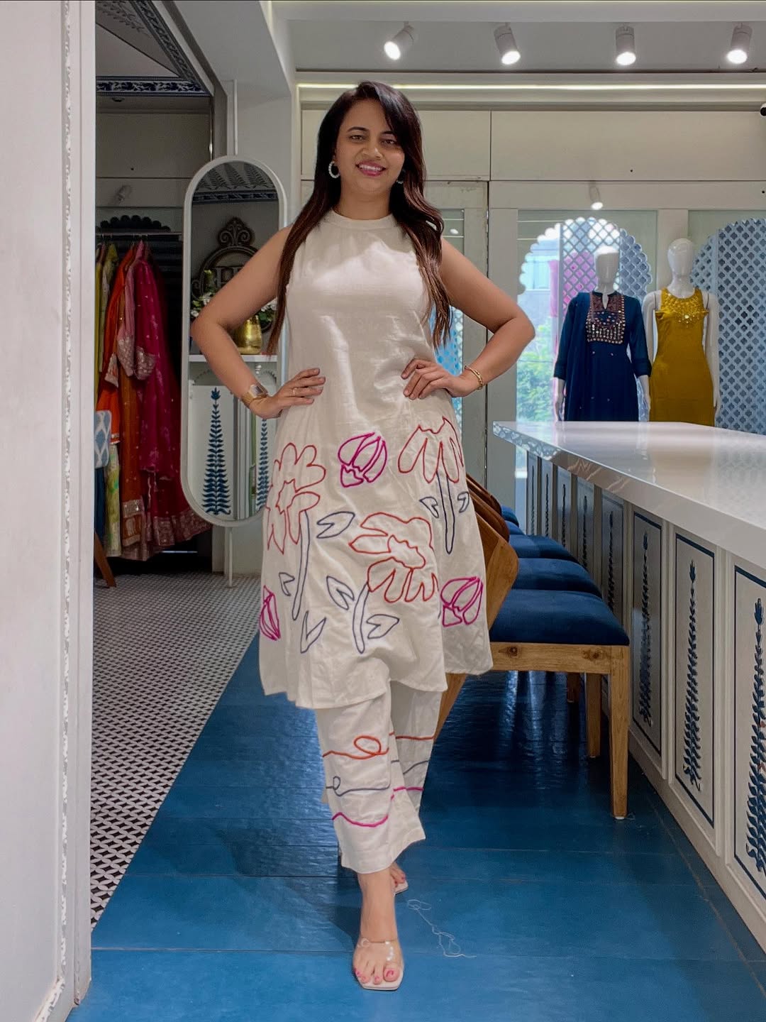 Two-piece embroidered cotton set