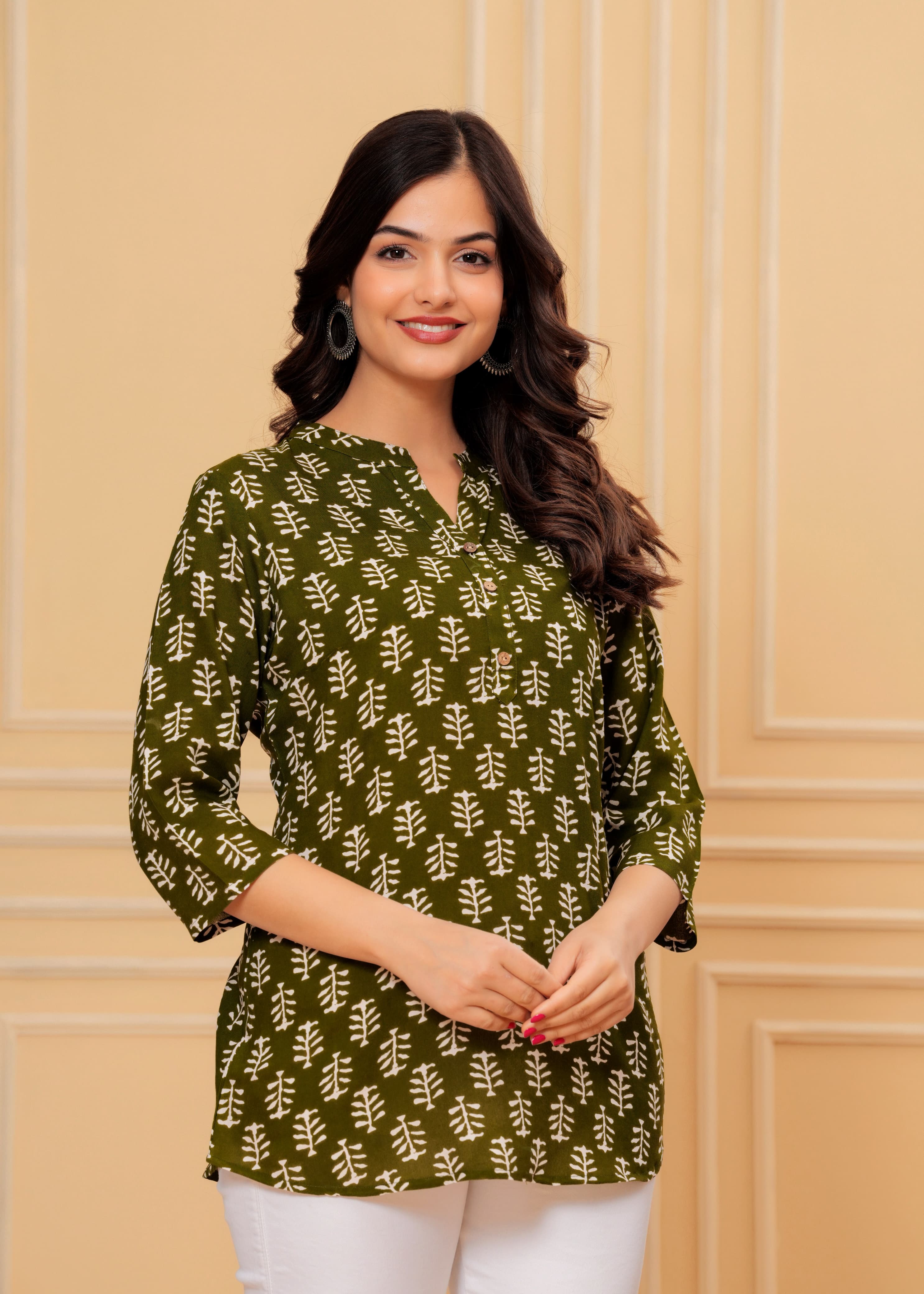 Green Printed Cotton Kurti