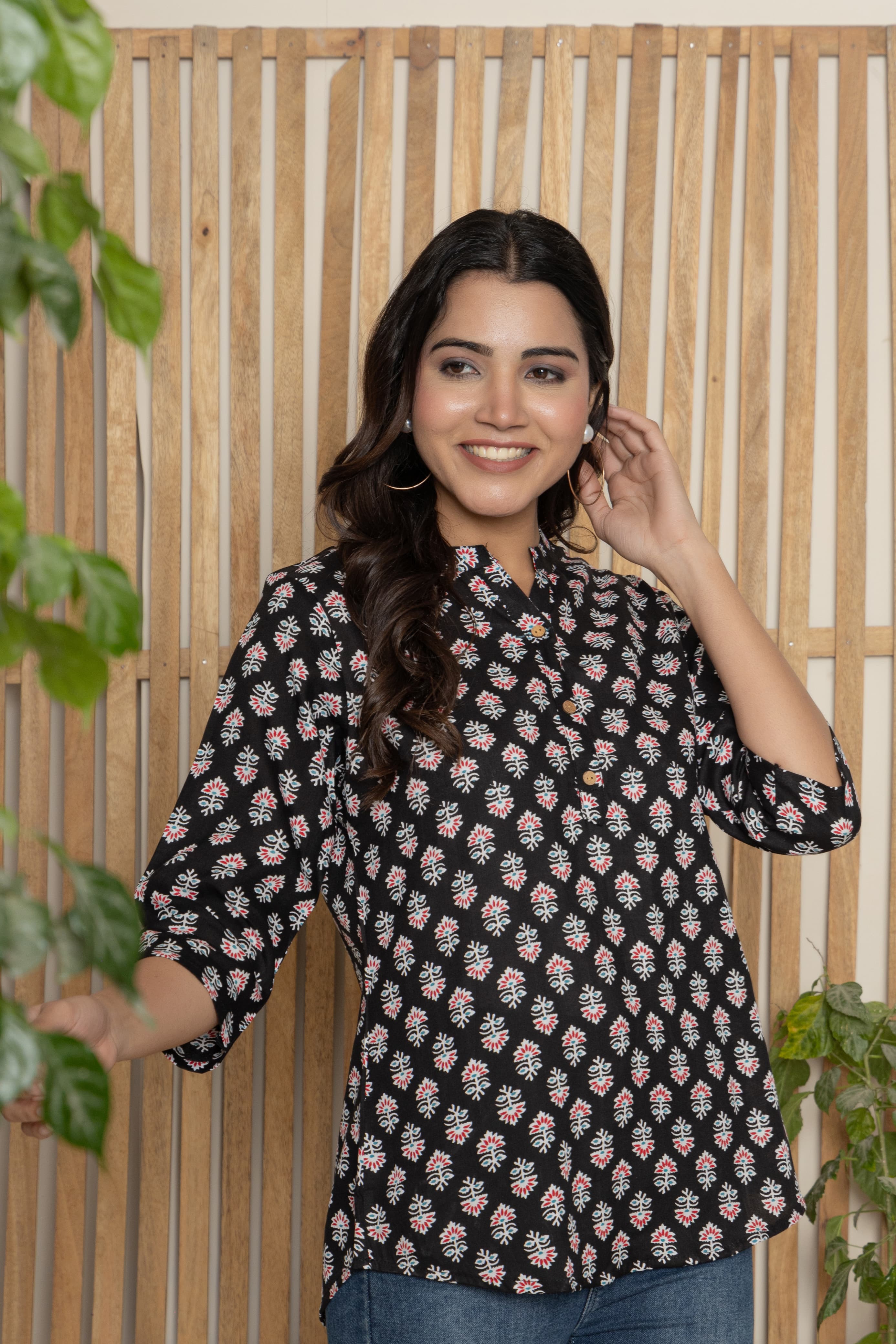 Printed Black Tunic Top