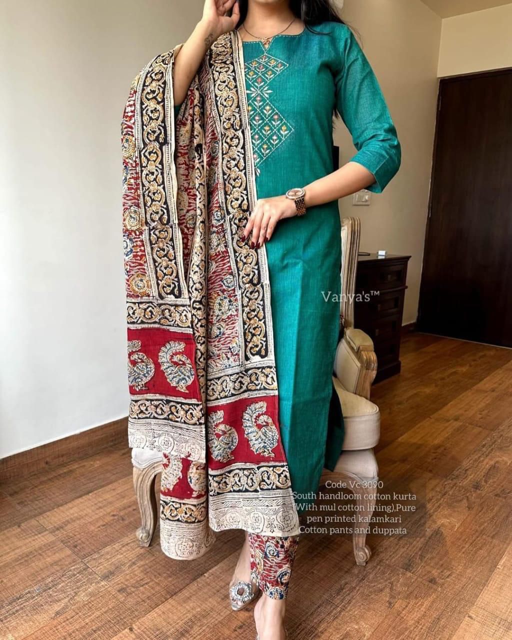 Embroidered Cotton Kurti Set