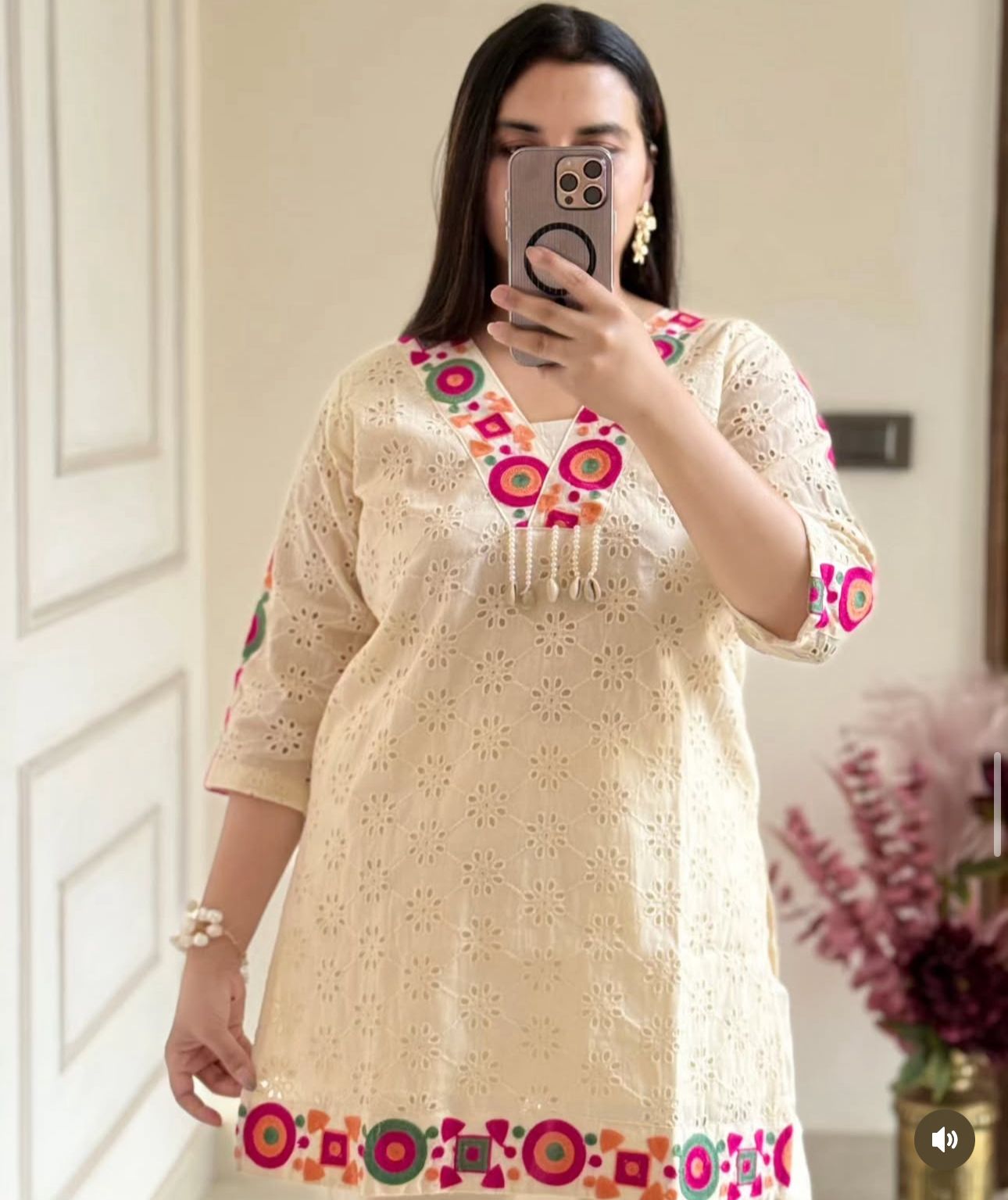 Embroidered Cream Cotton cord set 