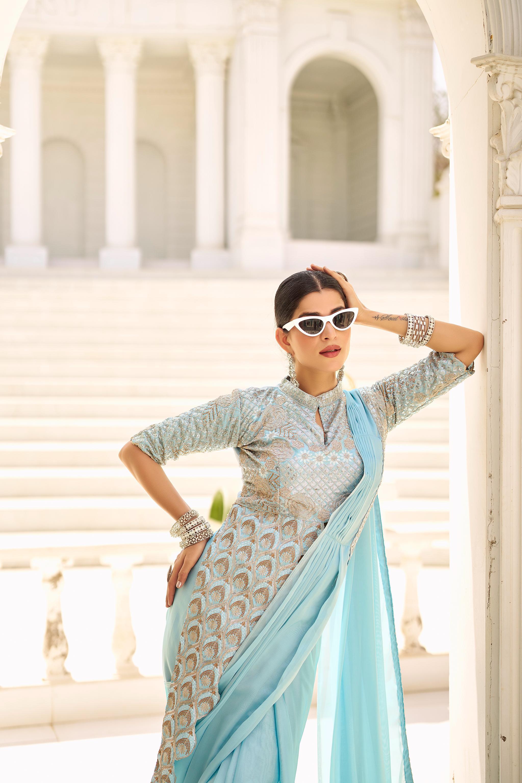 Elegant Blue Designer Saree