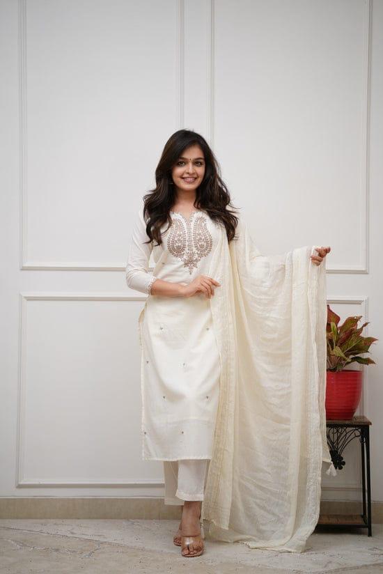 Elegant White Embroidered Kurta Set