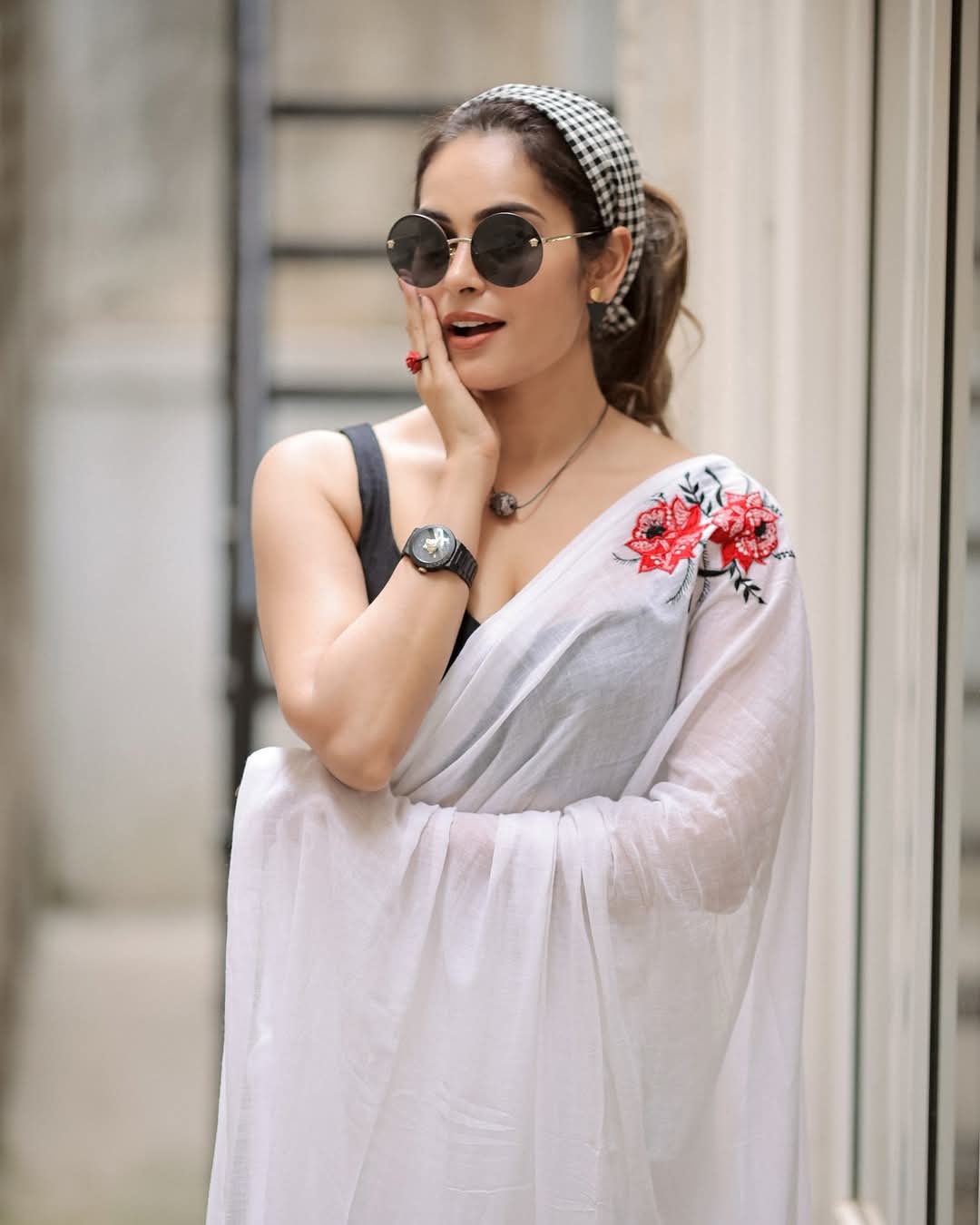 White Floral Embroidered Saree