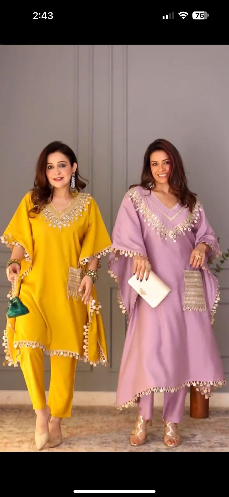 Embroidered Mustard Kaftan Set