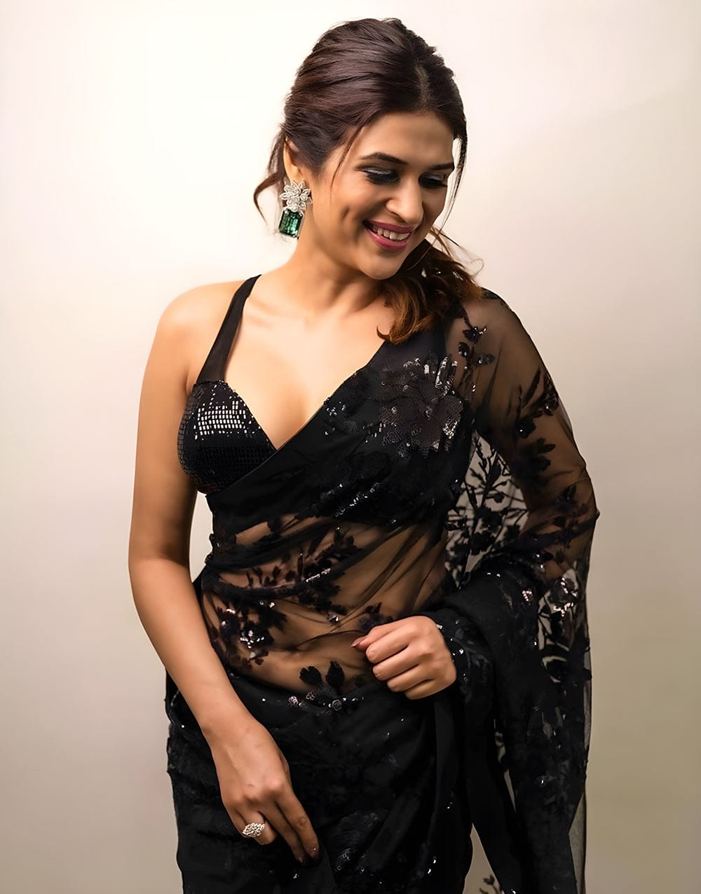 Elegant Black Sequin Saree