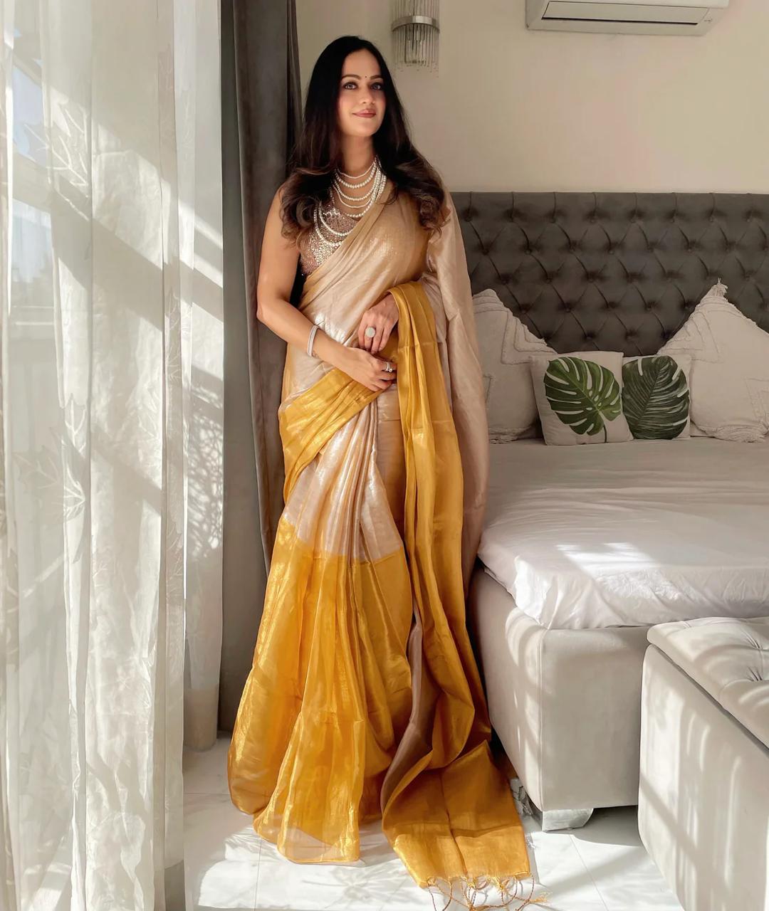 Elegant Golden Silk Saree