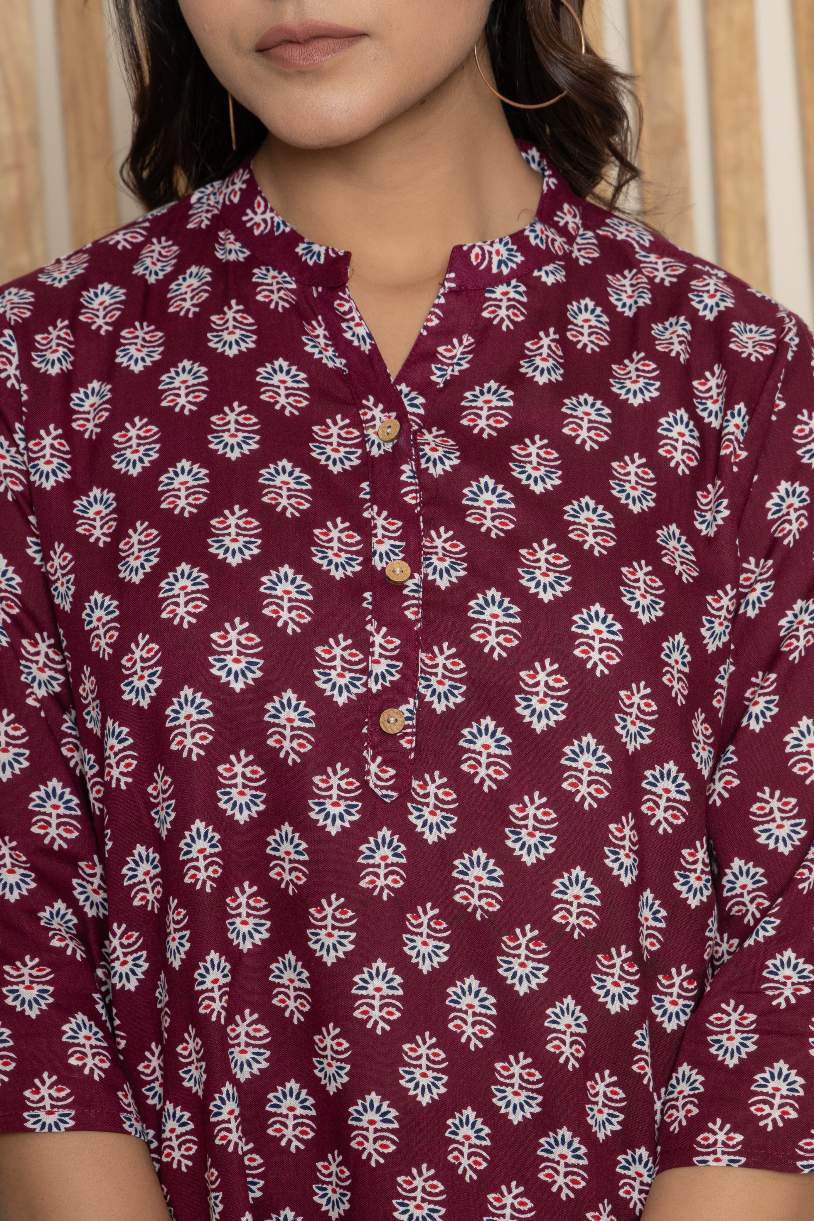 Printed Maroon Cotton Top