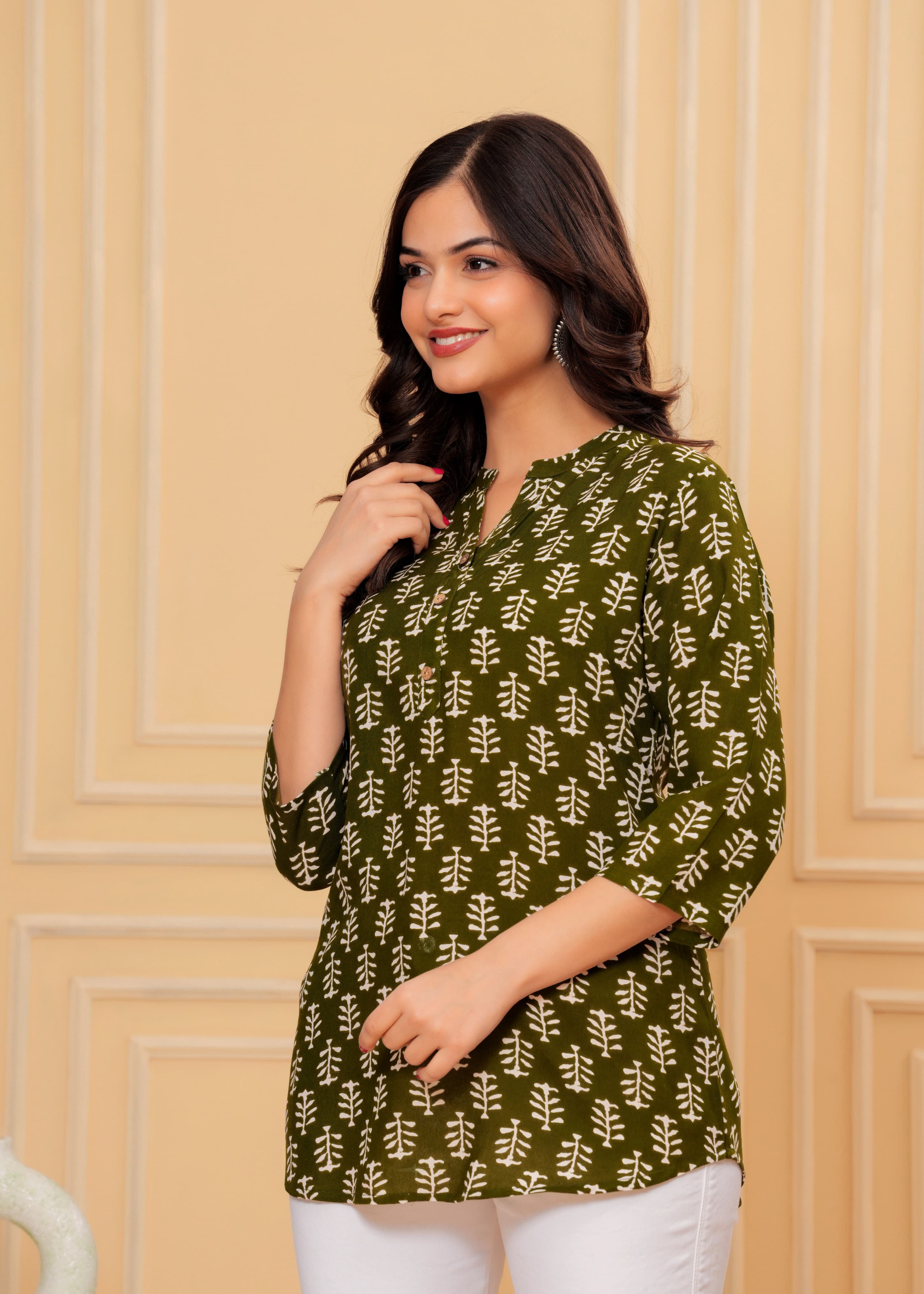 Green Printed Cotton Kurti