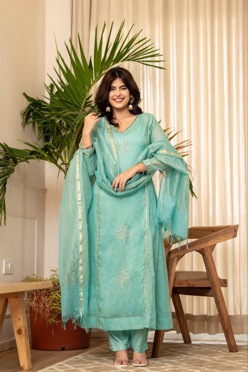 Embroidered Aqua Green Salwar Suit