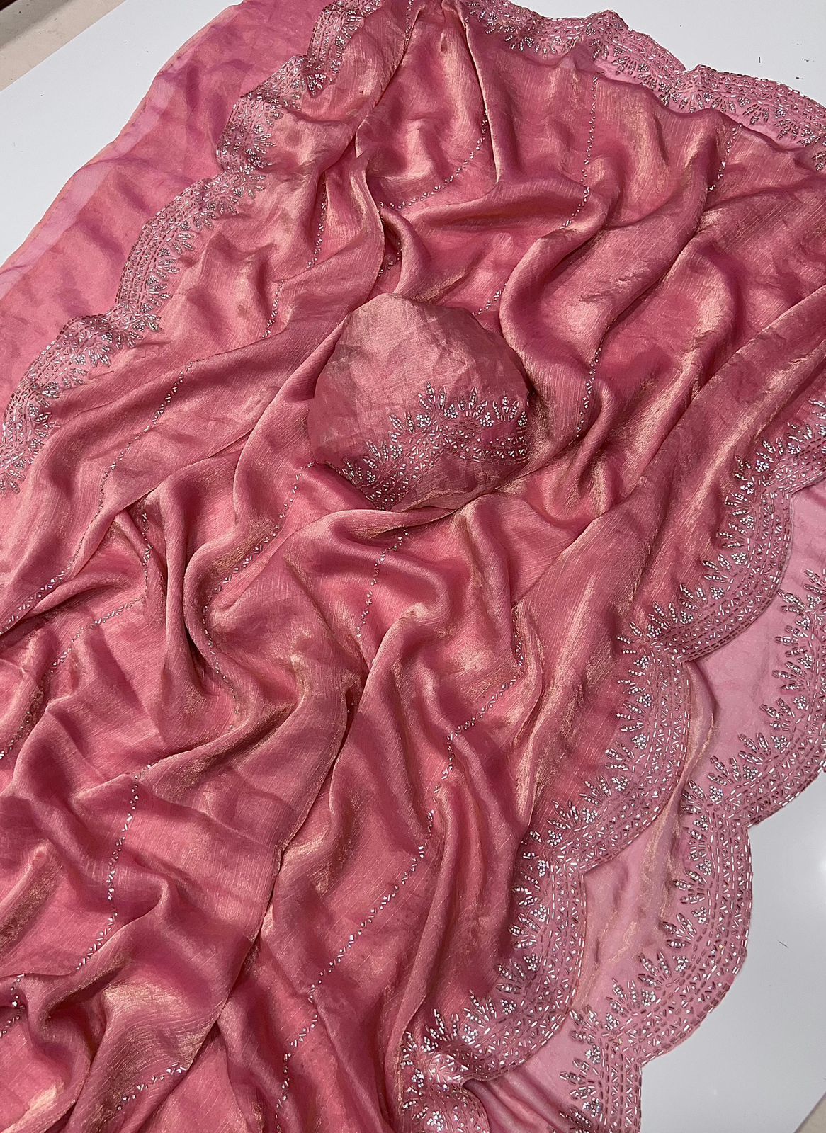 Pink Embroidered Silk Scarf