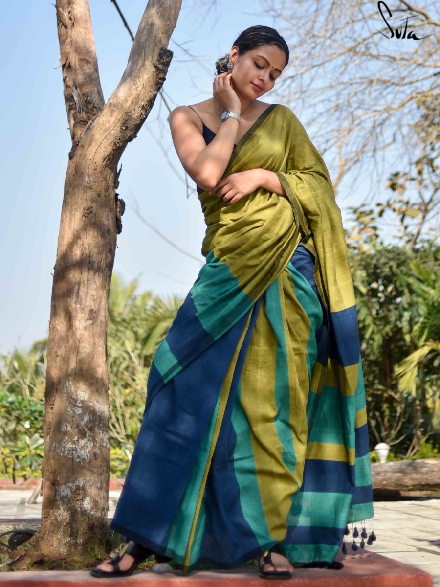 Green and Blue Handwoven Saree
