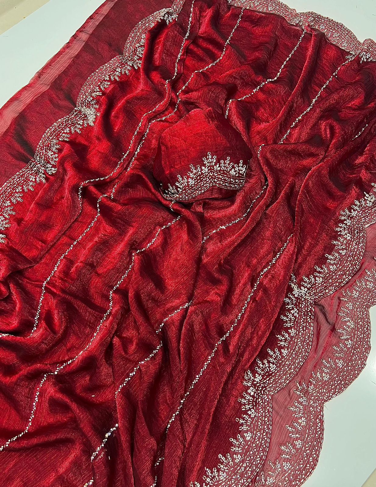 Red Embroidered Saree