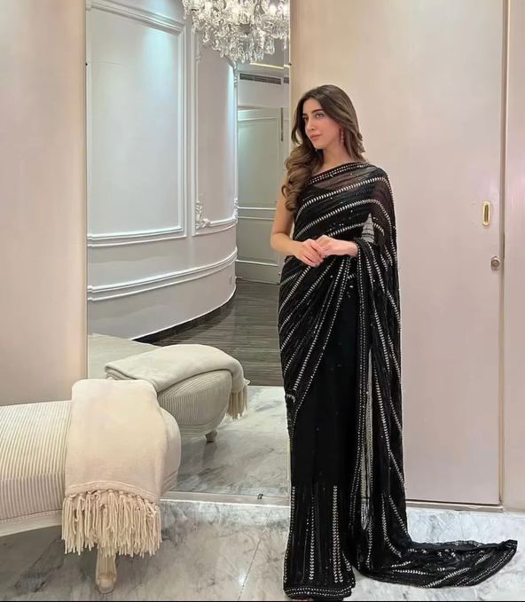 Elegant Black Sequin Saree