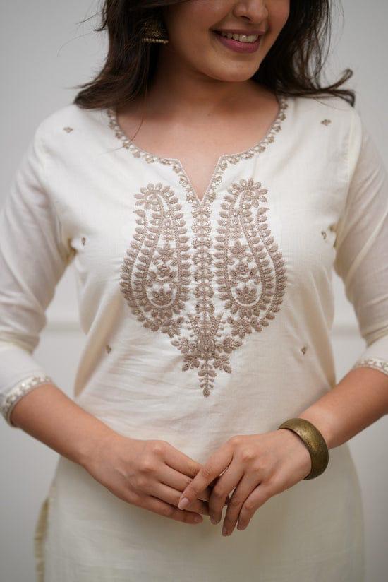 Elegant White Embroidered Kurta Set