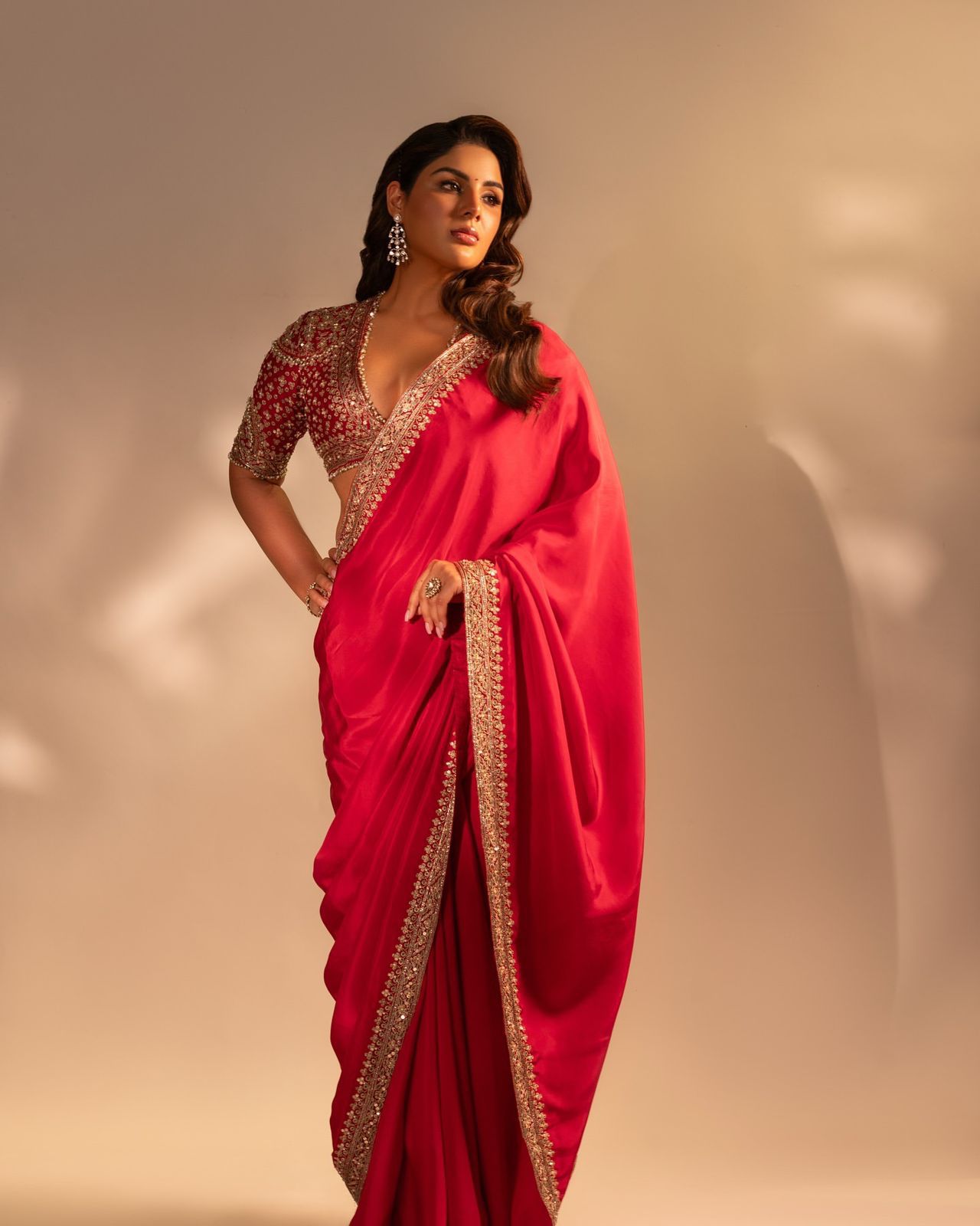 Elegant Red Embroidered Saree
