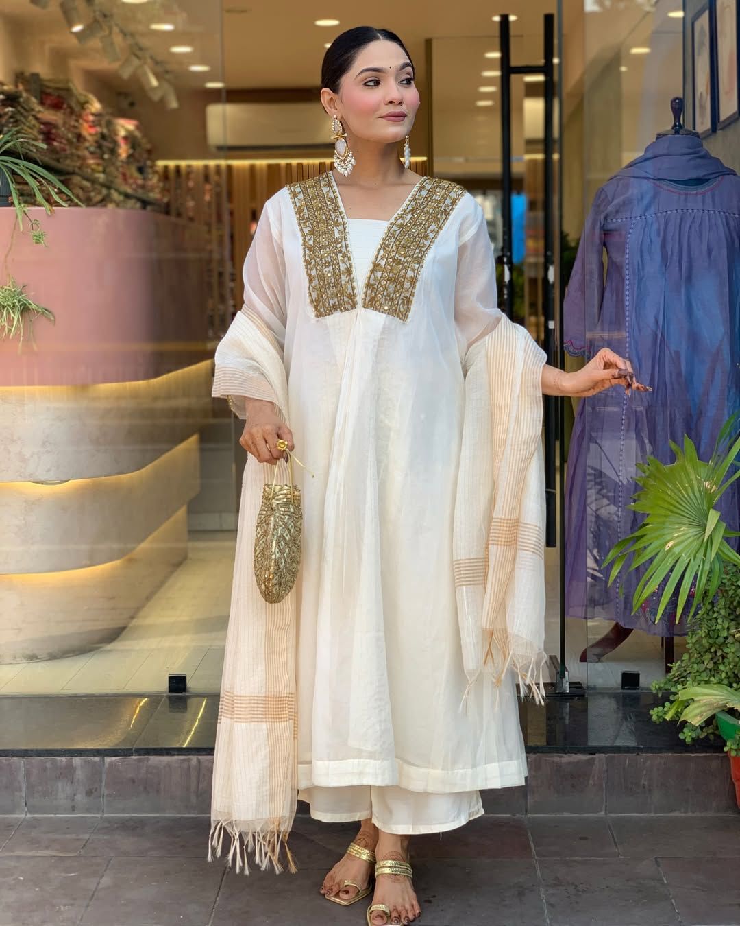 Elegant White Anarkali Suit