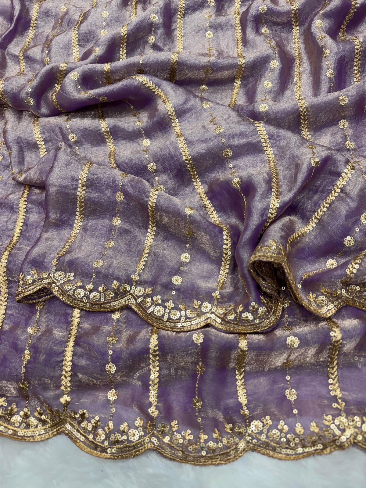 Embroidered Peach Silk Saree