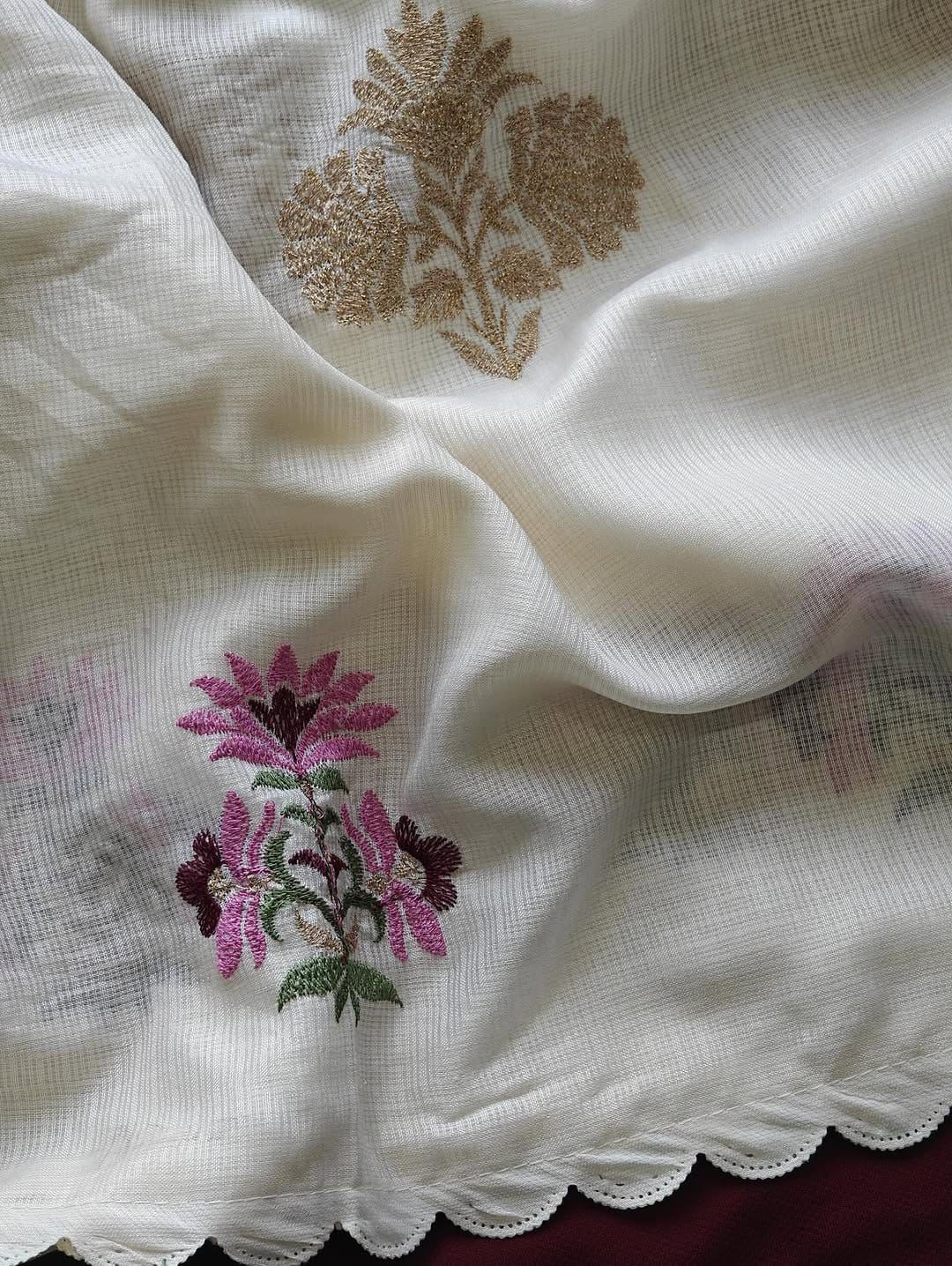 Elegant White Floral Saree