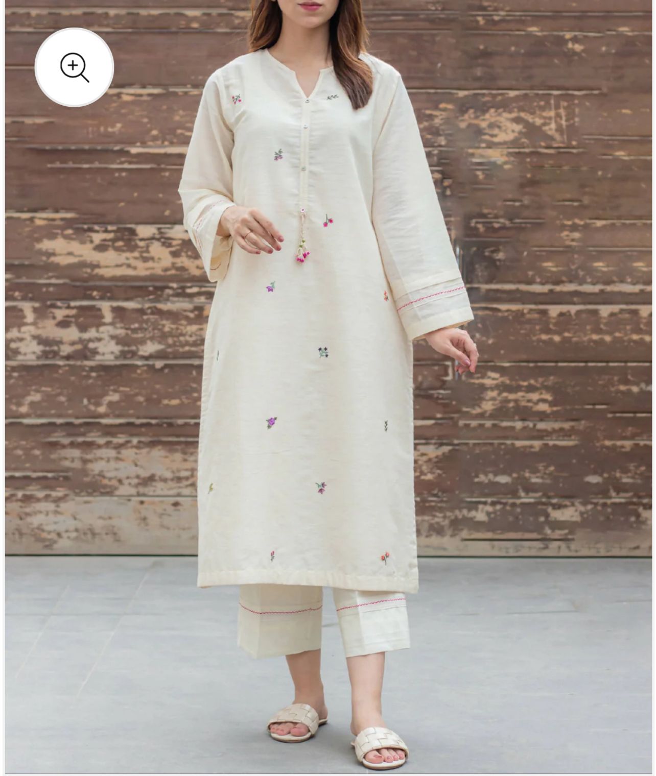 Embroidered Off-White Kurta Set