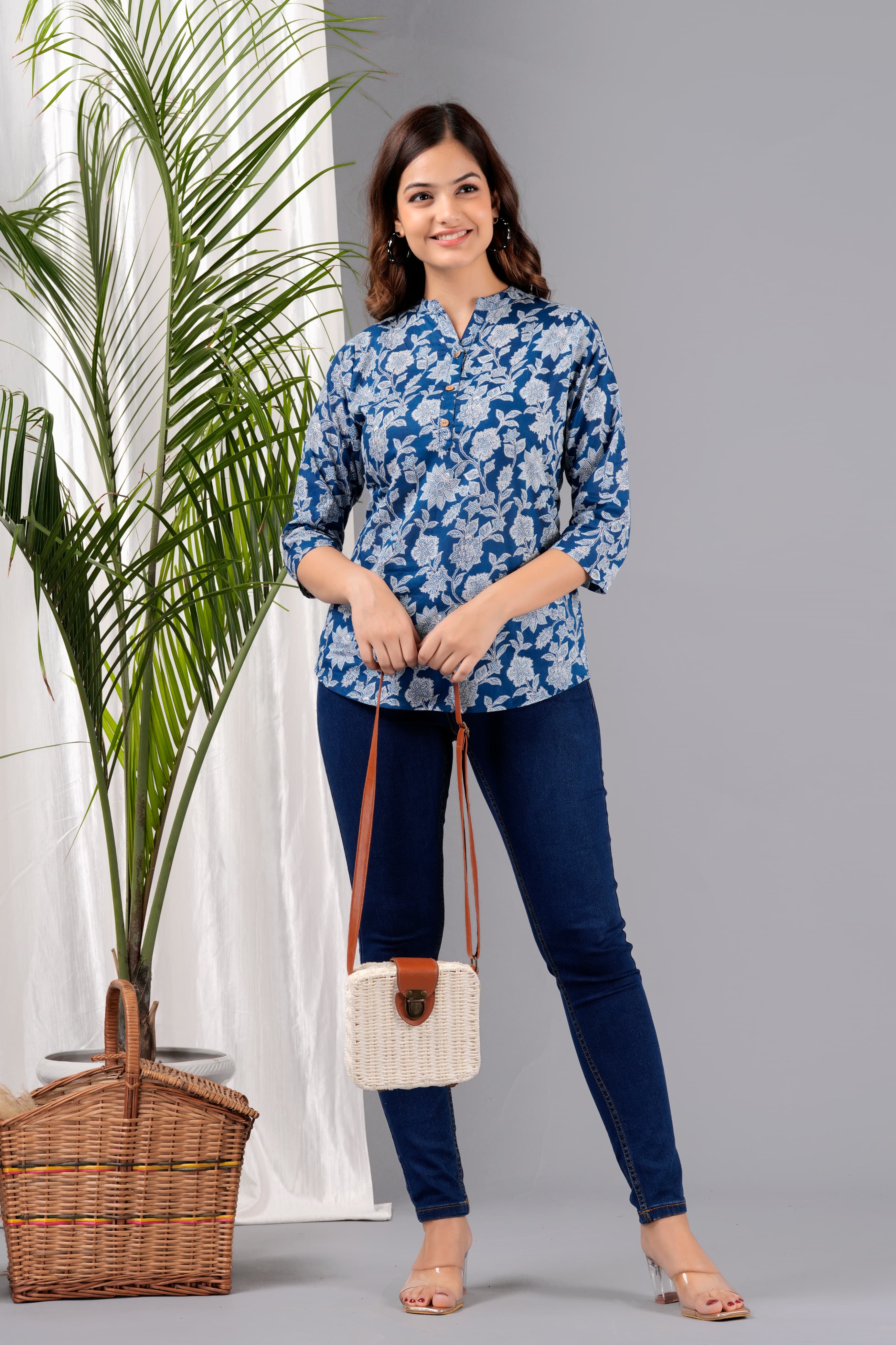 Blue Floral Printed Top
