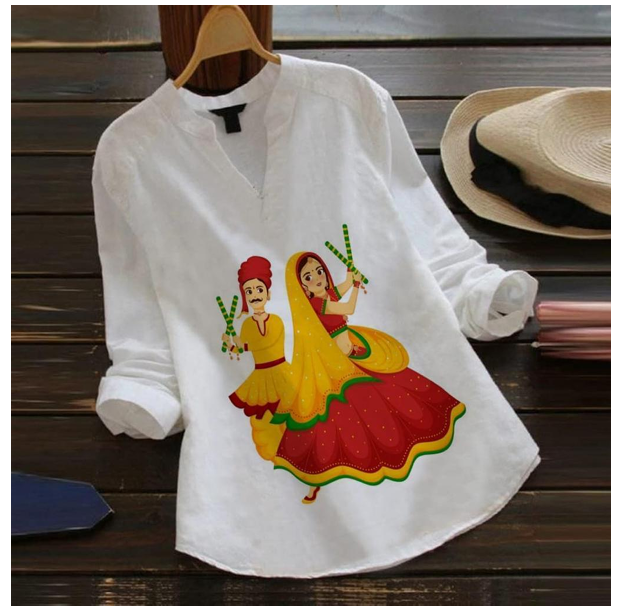 White Garba Printed Cotton Shirt