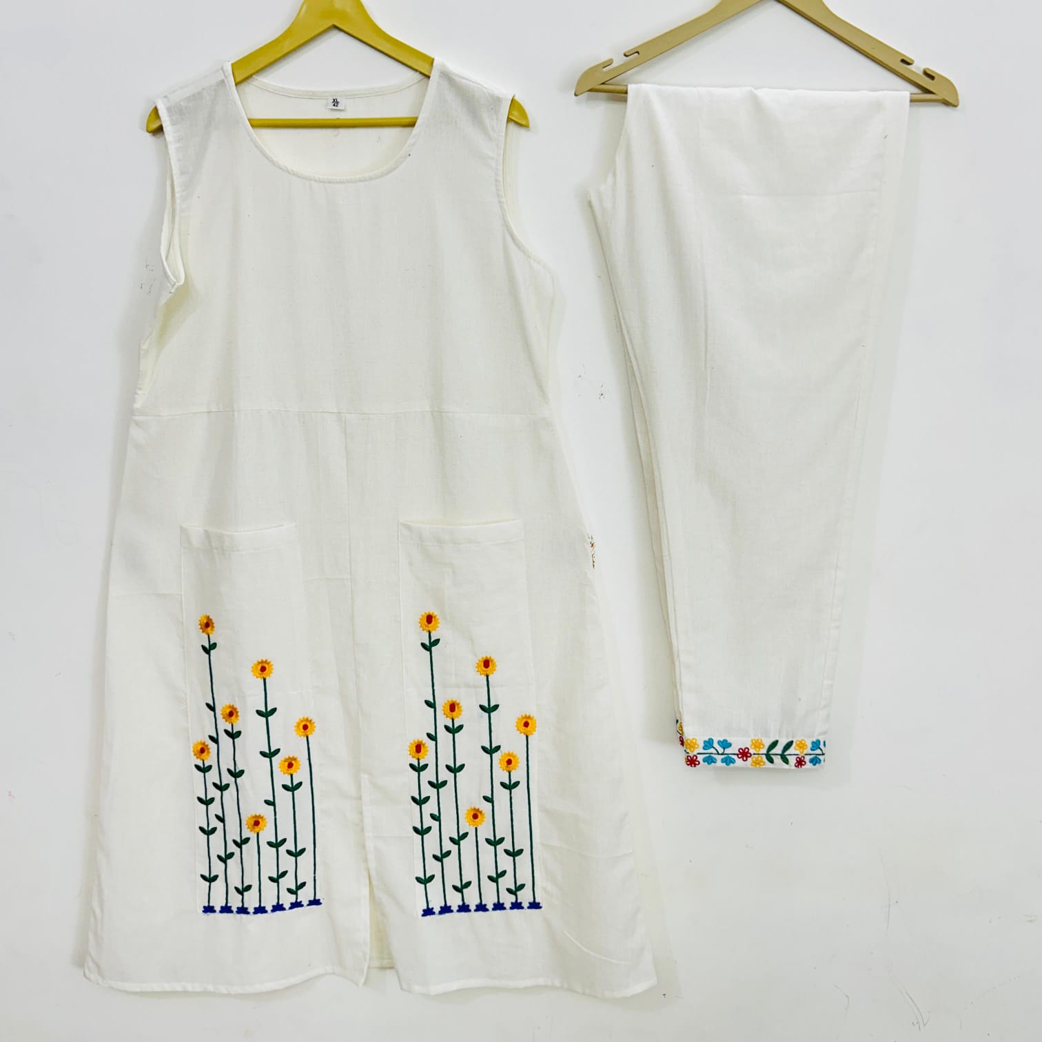 White Cotton Kurti and Pant Set