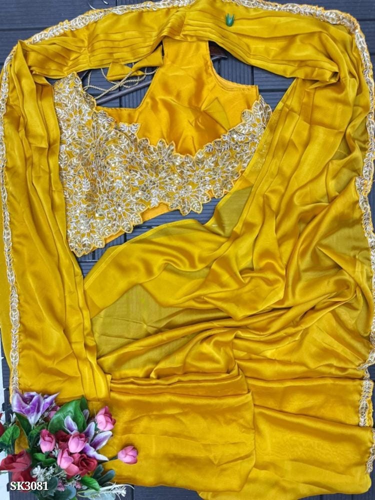 Yellow Designer Saree with Embroidery