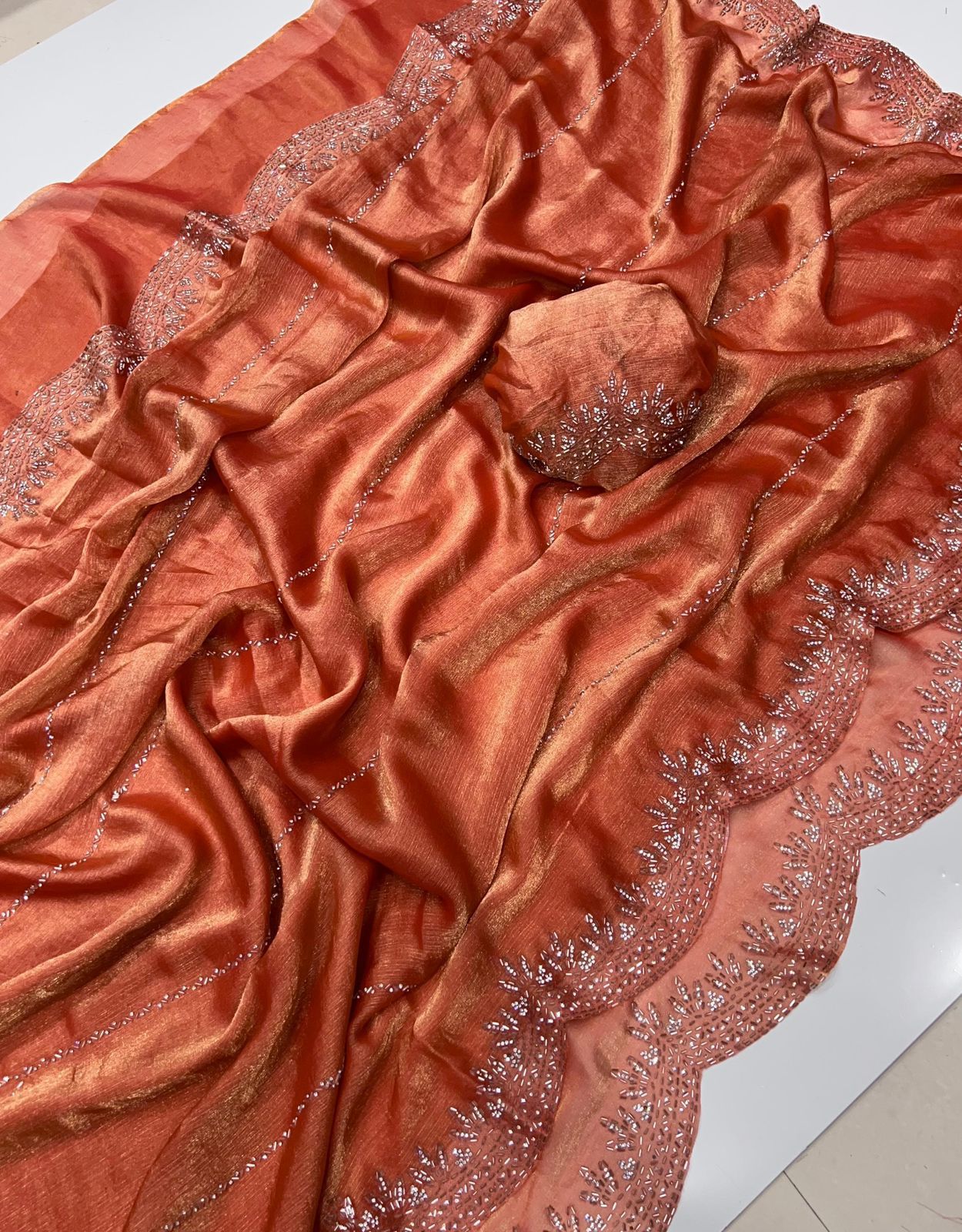 Embroidered Satin Saree