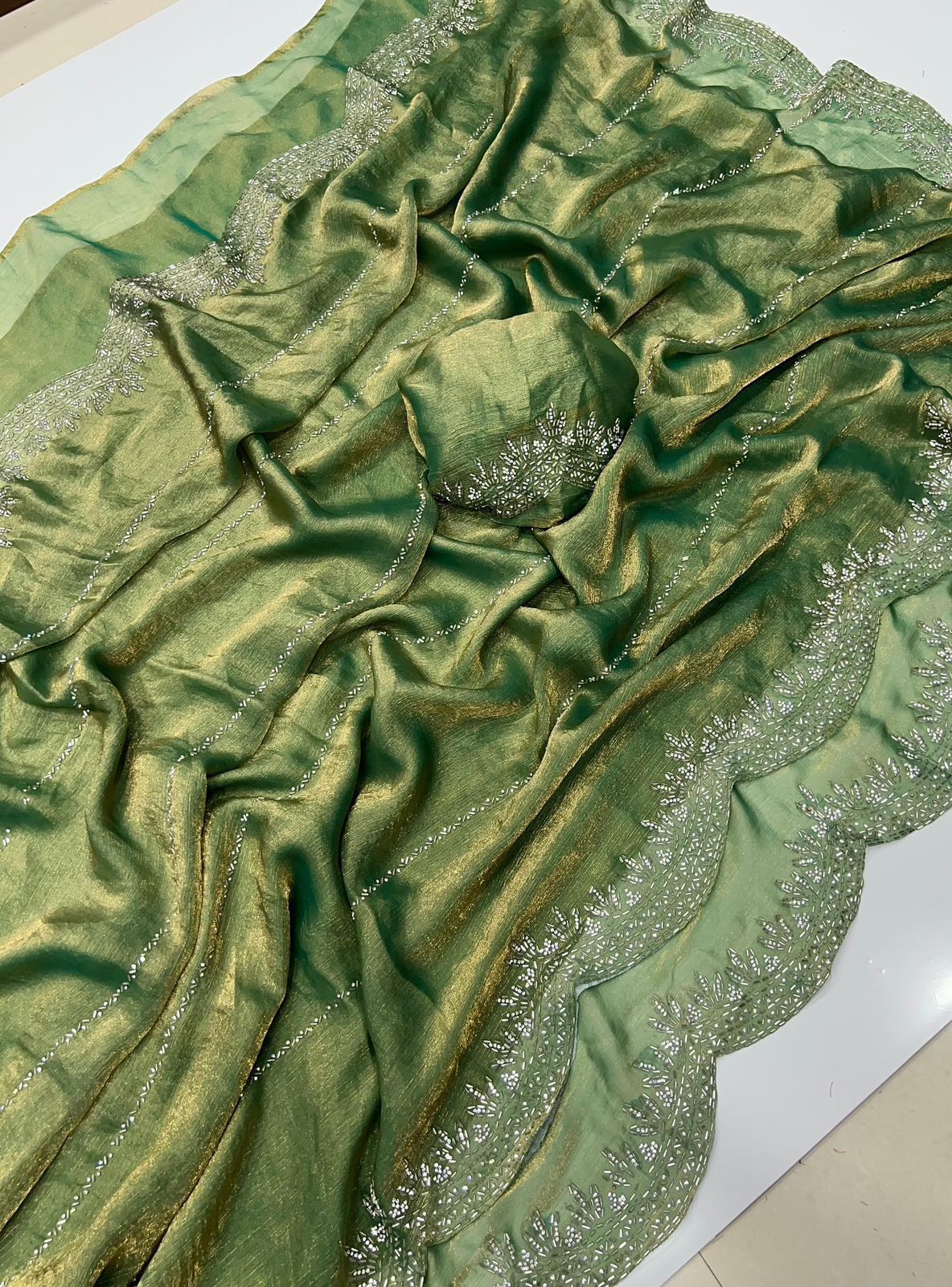 Green Embroidered Silk Saree