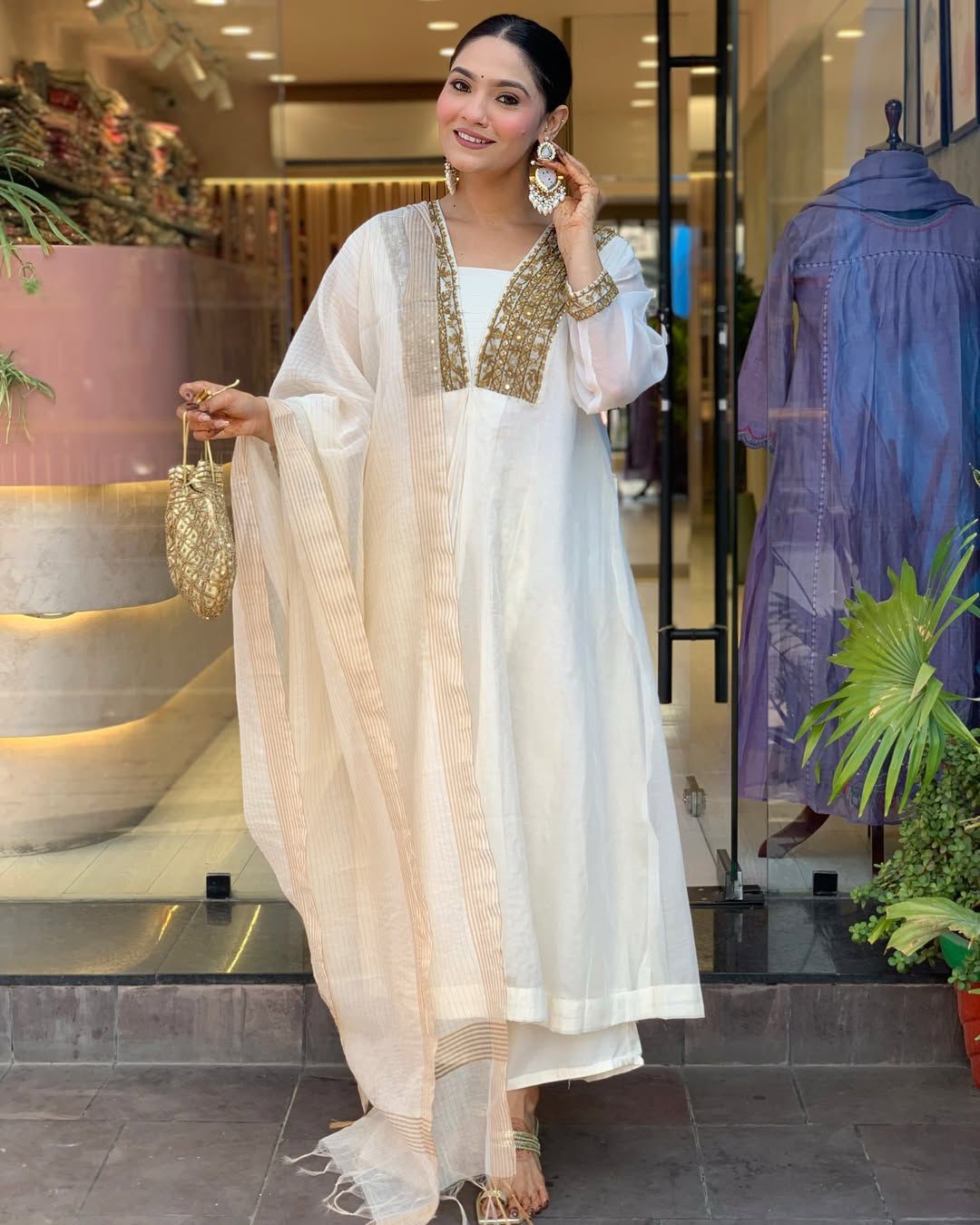Elegant White Anarkali Suit