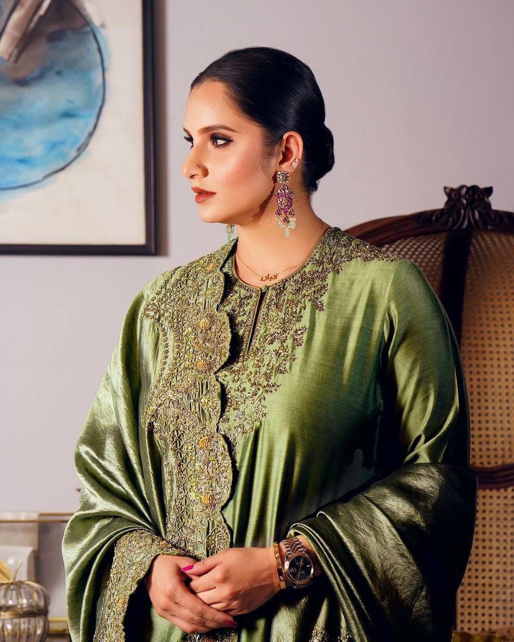 Elegant Green Embroidered Dress